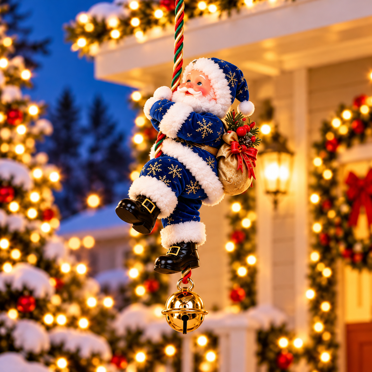 🎅🎄Santa’s Merry Little Climb – Festive Rope Christmas Decor with Gift Sack & Bell✨
