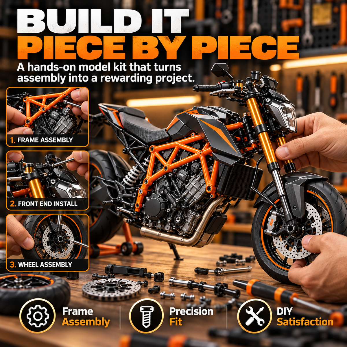 🏍️Motorcycle Model Kit – 1:6 Scale DIY Assembly & Fuel-Powered Engine