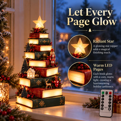 🎄Starlit Storybook Tree – Lighted Book Stack Decor with Remote