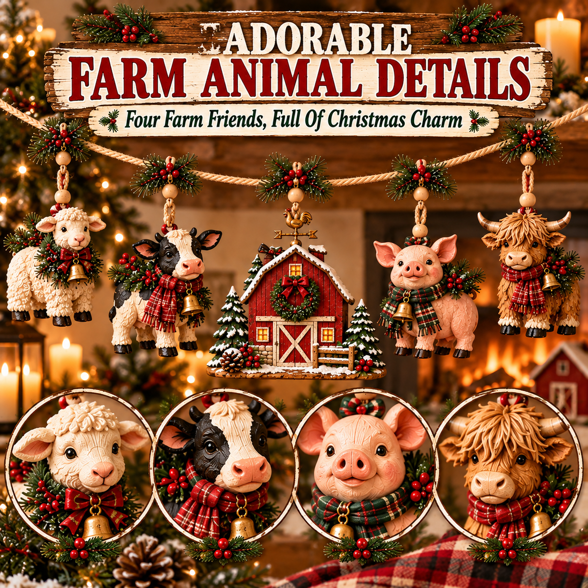 🔥100% Handmade in USA -🐄 Christmas Farm Friends Hanging Mantel Garland