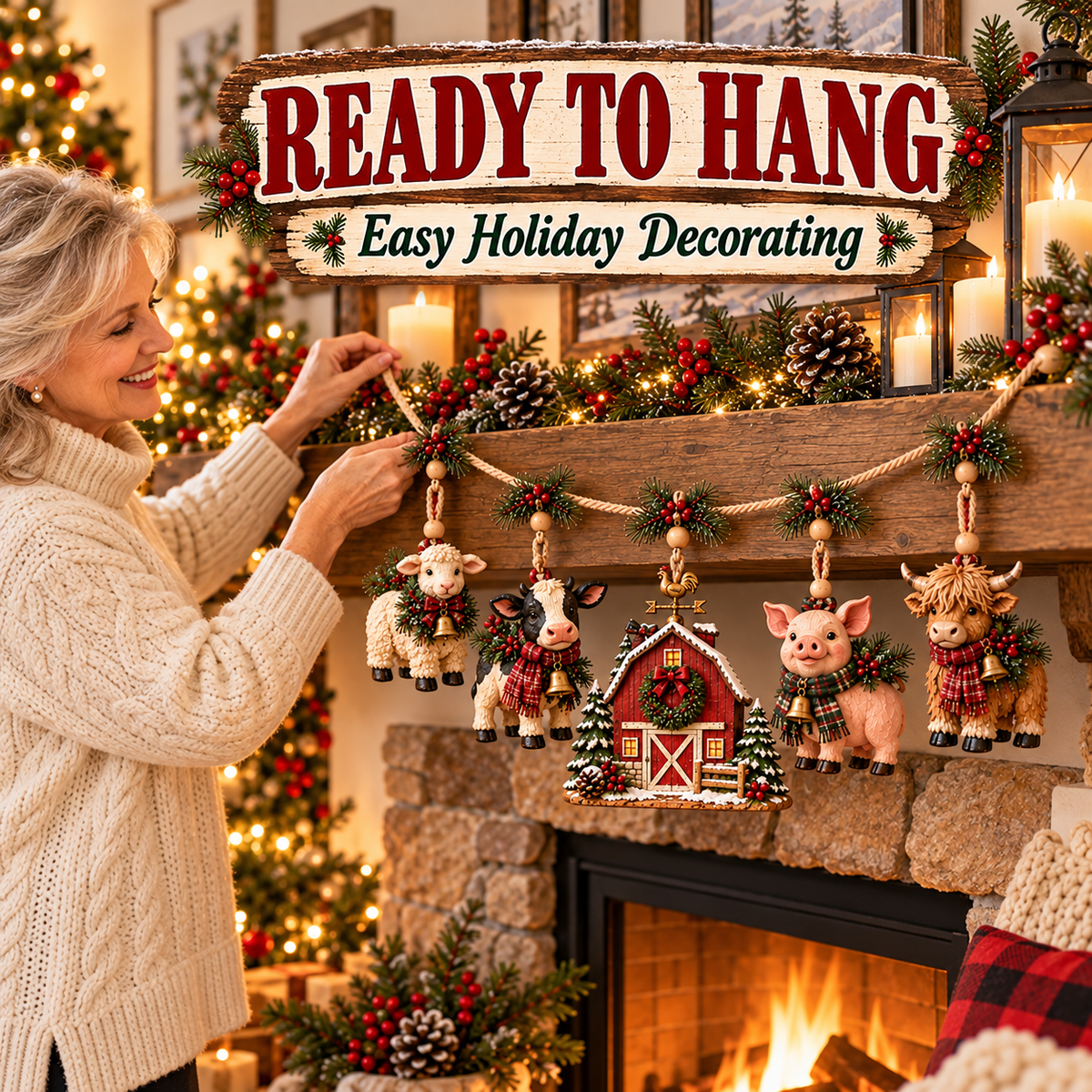 🔥100% Handmade in USA -🐄 Christmas Farm Friends Hanging Mantel Garland