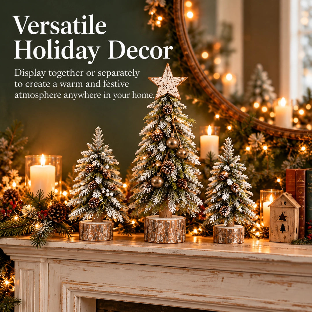 🎄Snow-Kissed Woodland Christmas Tree Trio – Tabletop Holiday Decor