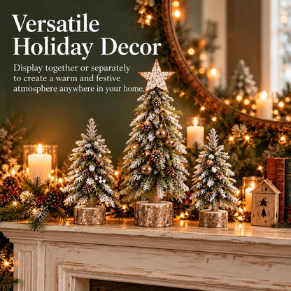 🎄Snow-Kissed Woodland Christmas Tree Trio – Tabletop Holiday Decor