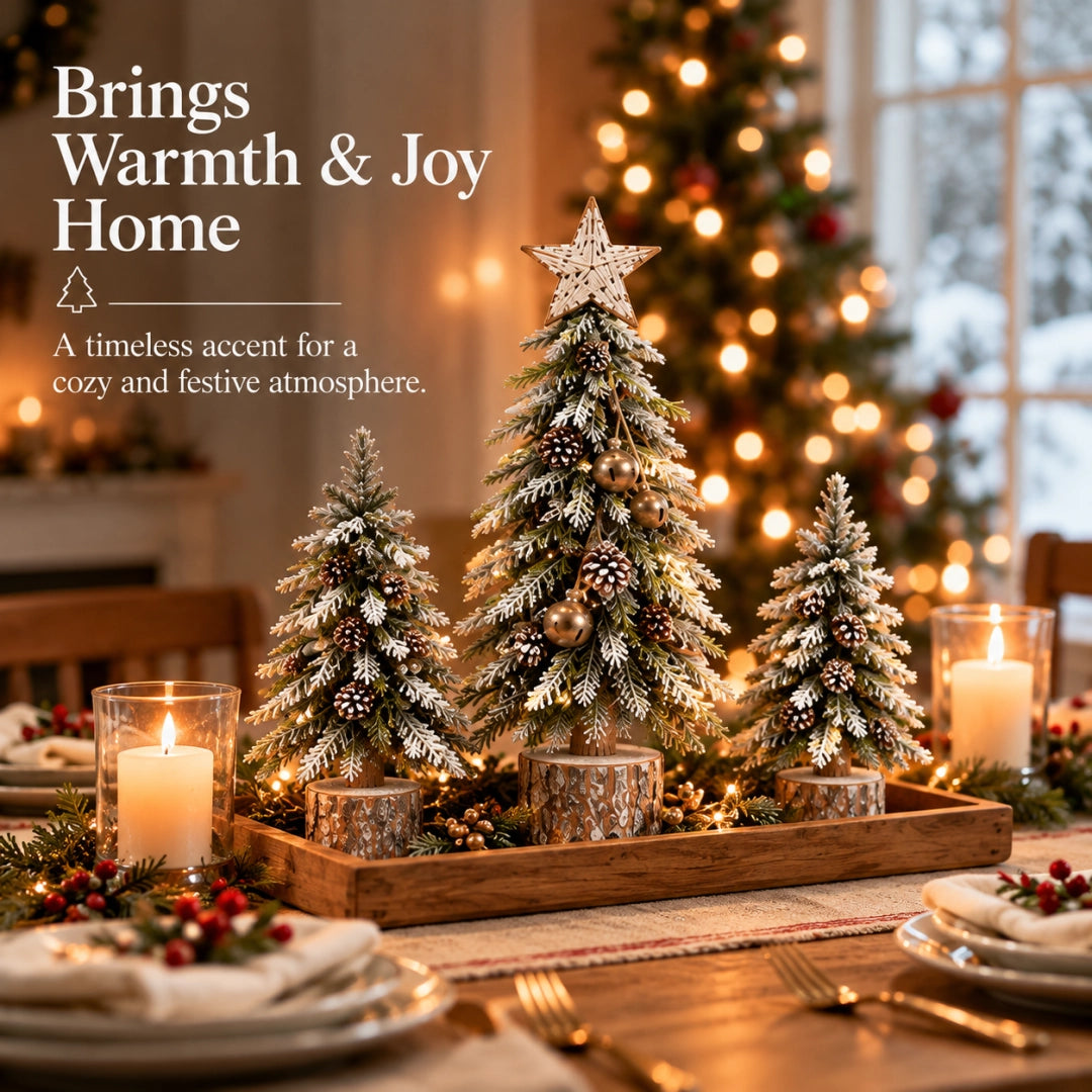 🎄Snow-Kissed Woodland Christmas Tree Trio – Tabletop Holiday Decor