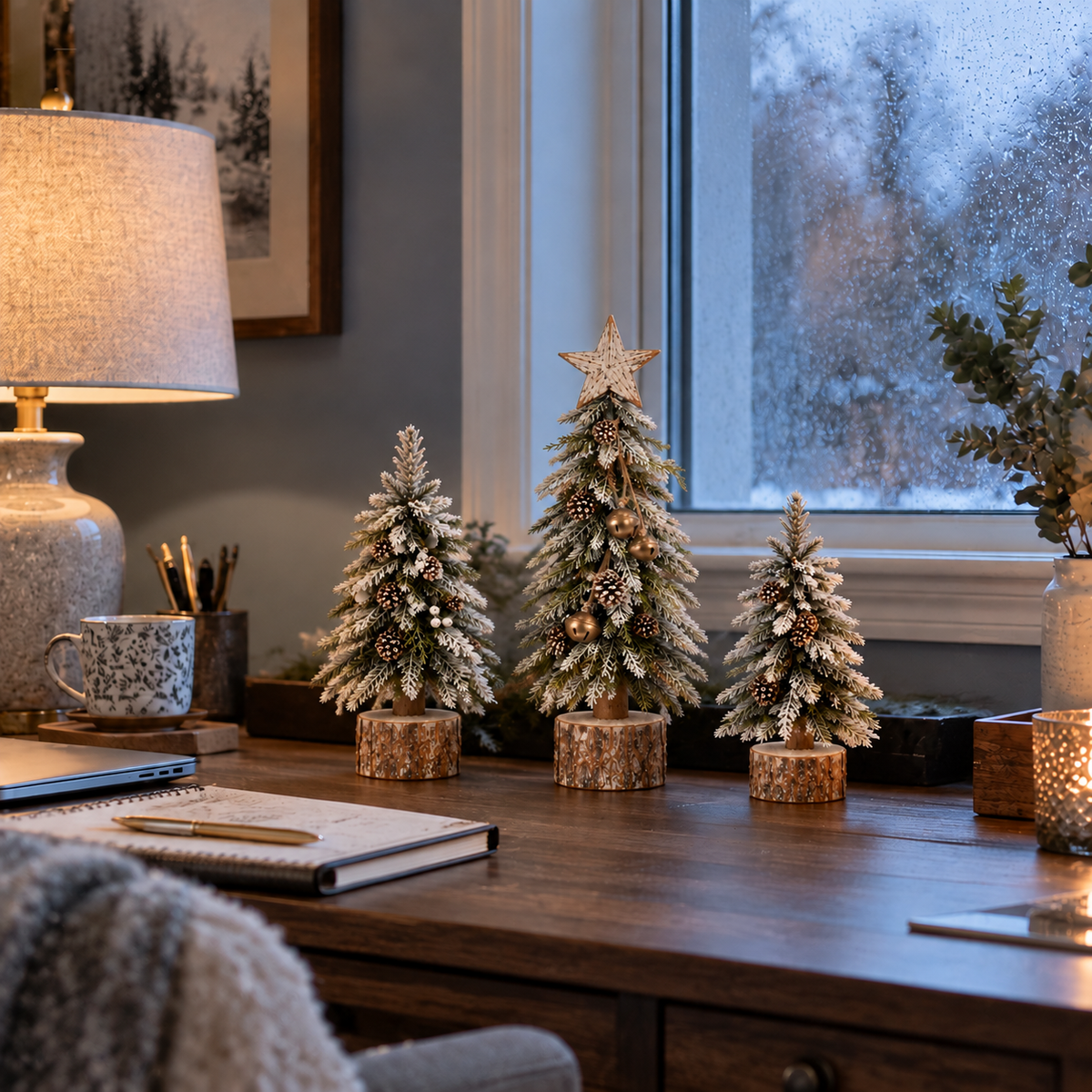🎄Snow-Kissed Woodland Christmas Tree Trio – Tabletop Holiday Decor