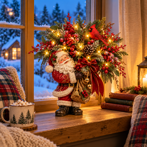🔥🥰Santa’s Winter Glow – A Cardinal Christmas Display