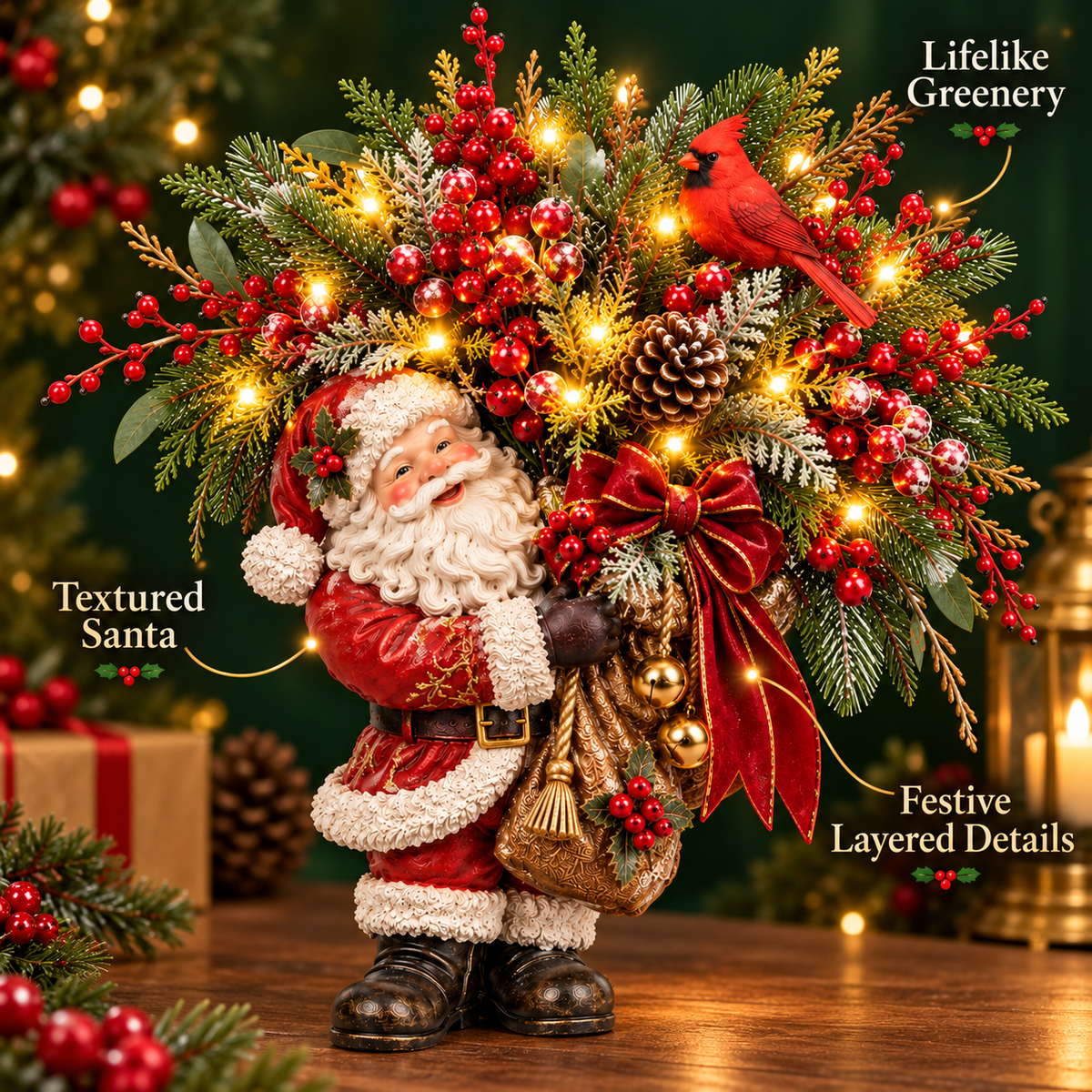 🔥🥰Santa’s Winter Glow – A Cardinal Christmas Display