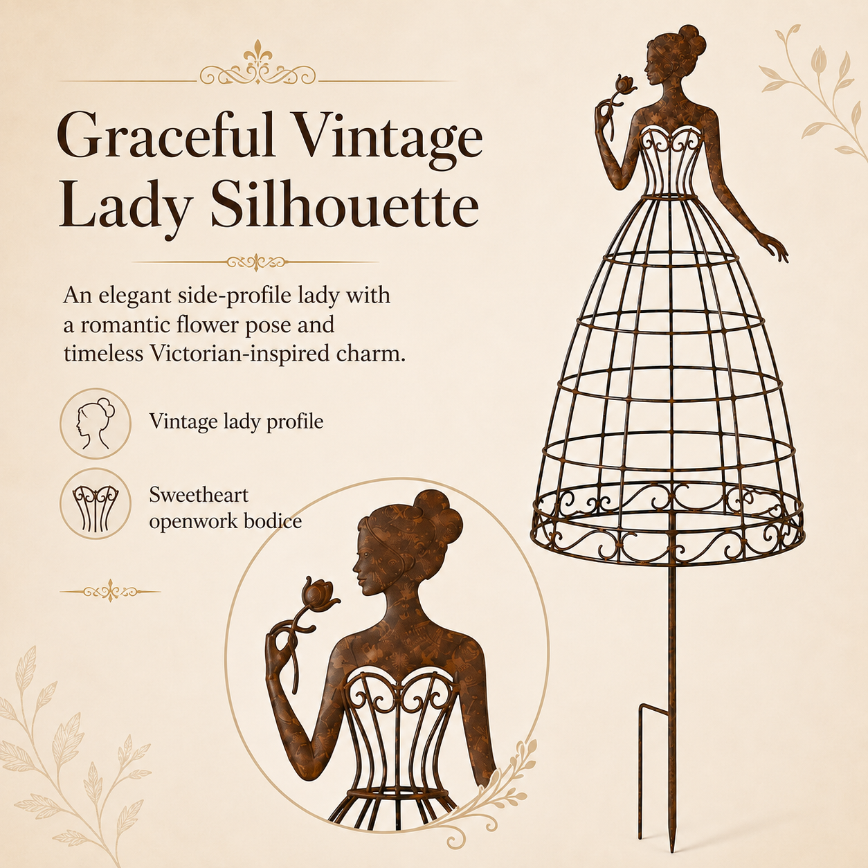 Vintage Lady Garden Trellis Stake