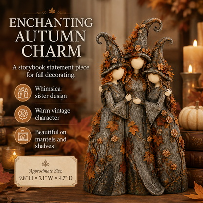 🍂Vintage Autumn Witch Sisters Sculpture