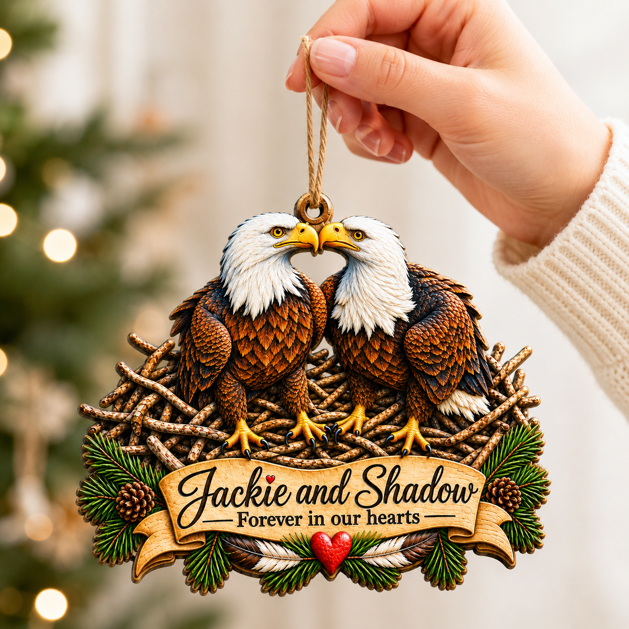 🦅Jackie & Shadow – Bald Eagle Christmas Ornament