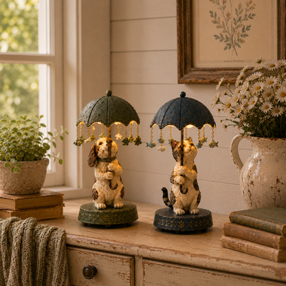 ☂️🐾 Vintage Rotating Umbrella Animal Lamp