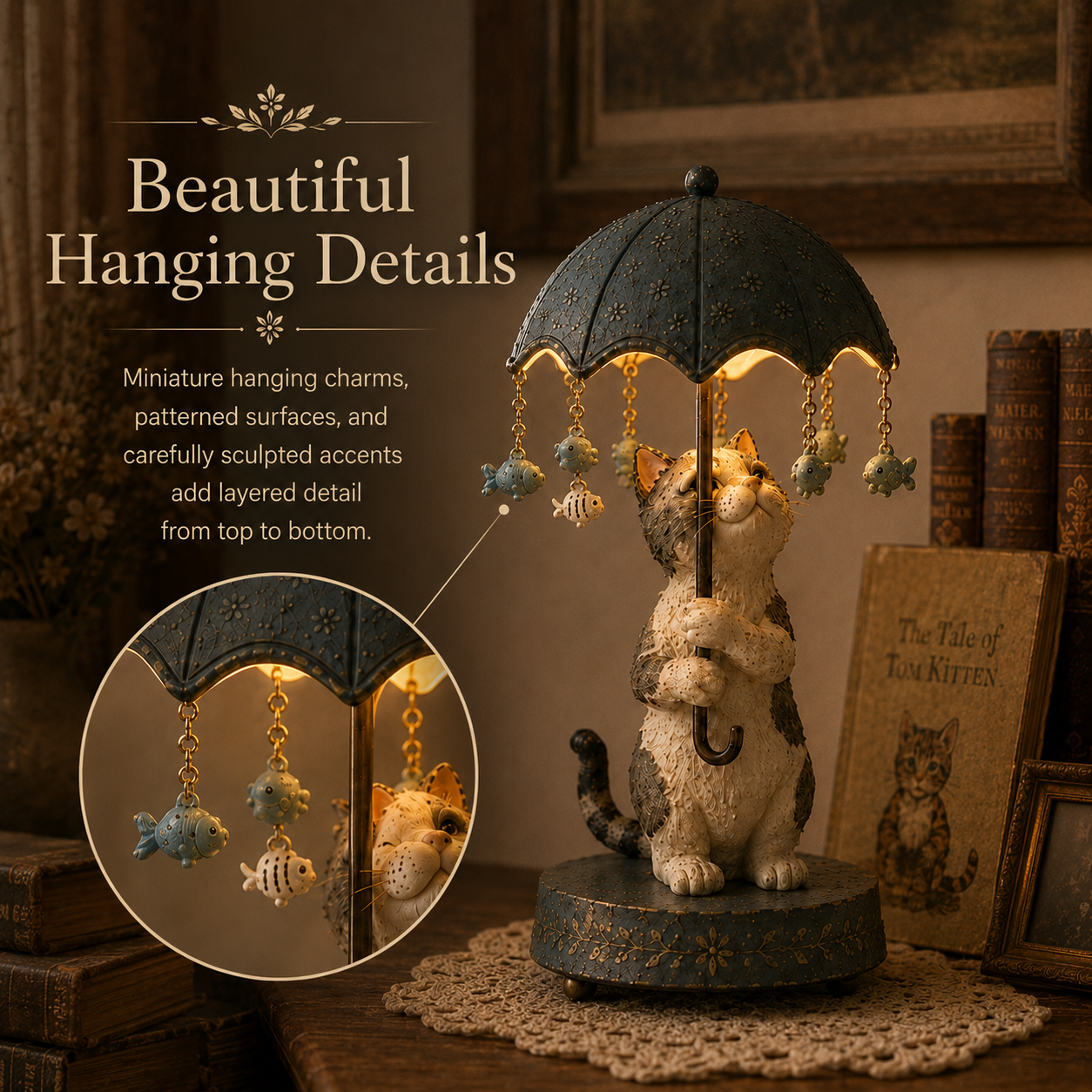 ☂️🐾 Vintage Rotating Umbrella Animal Lamp