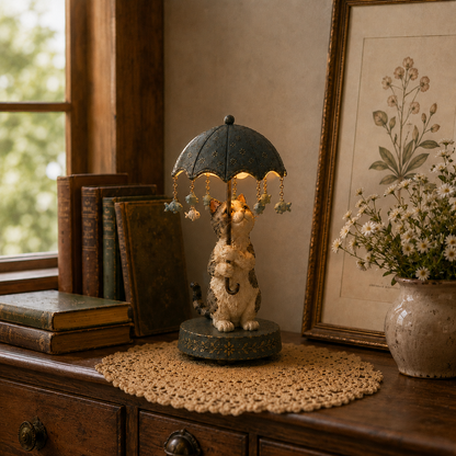 ☂️🐾 Vintage Rotating Umbrella Animal Lamp