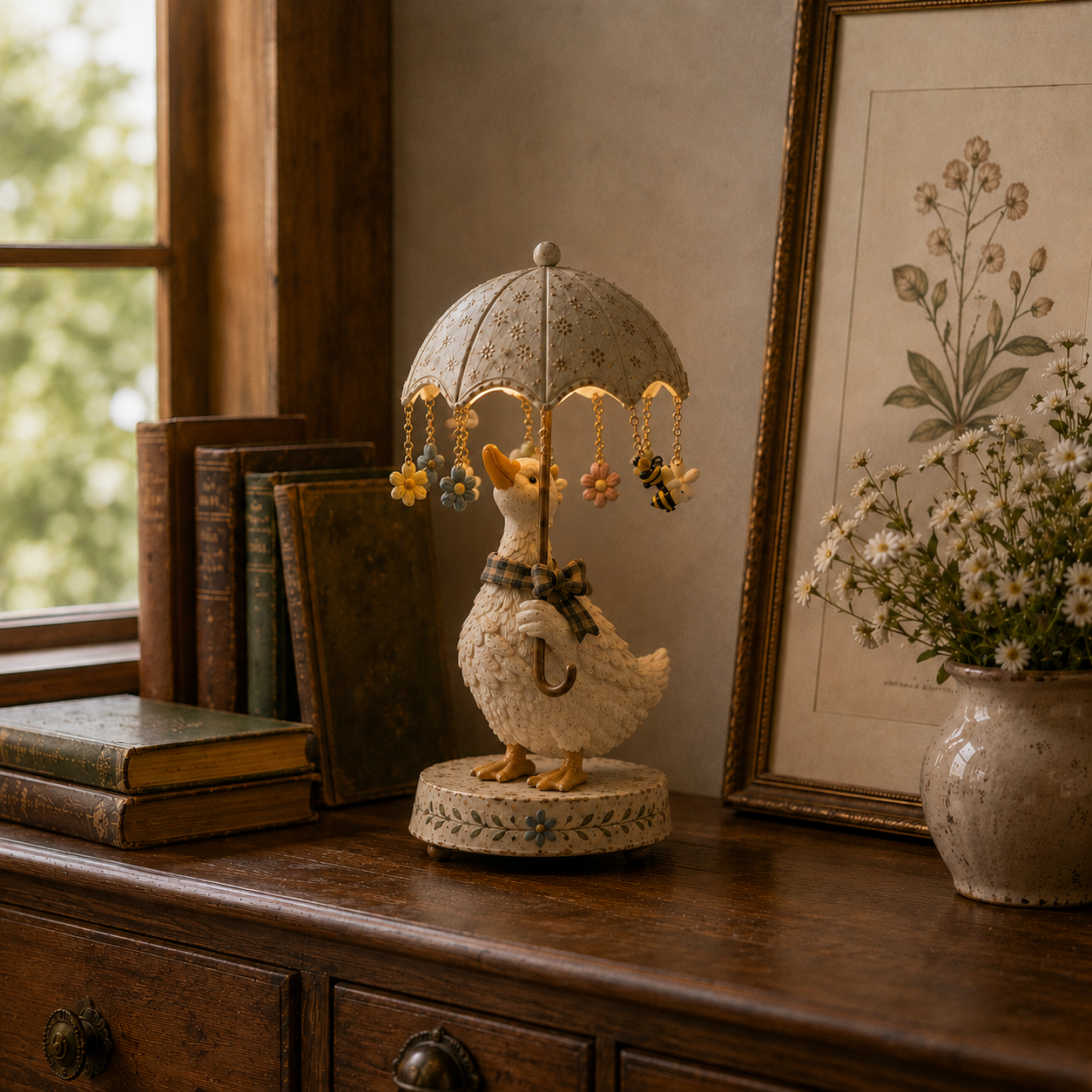 ☂️🐾 Vintage Rotating Umbrella Animal Lamp