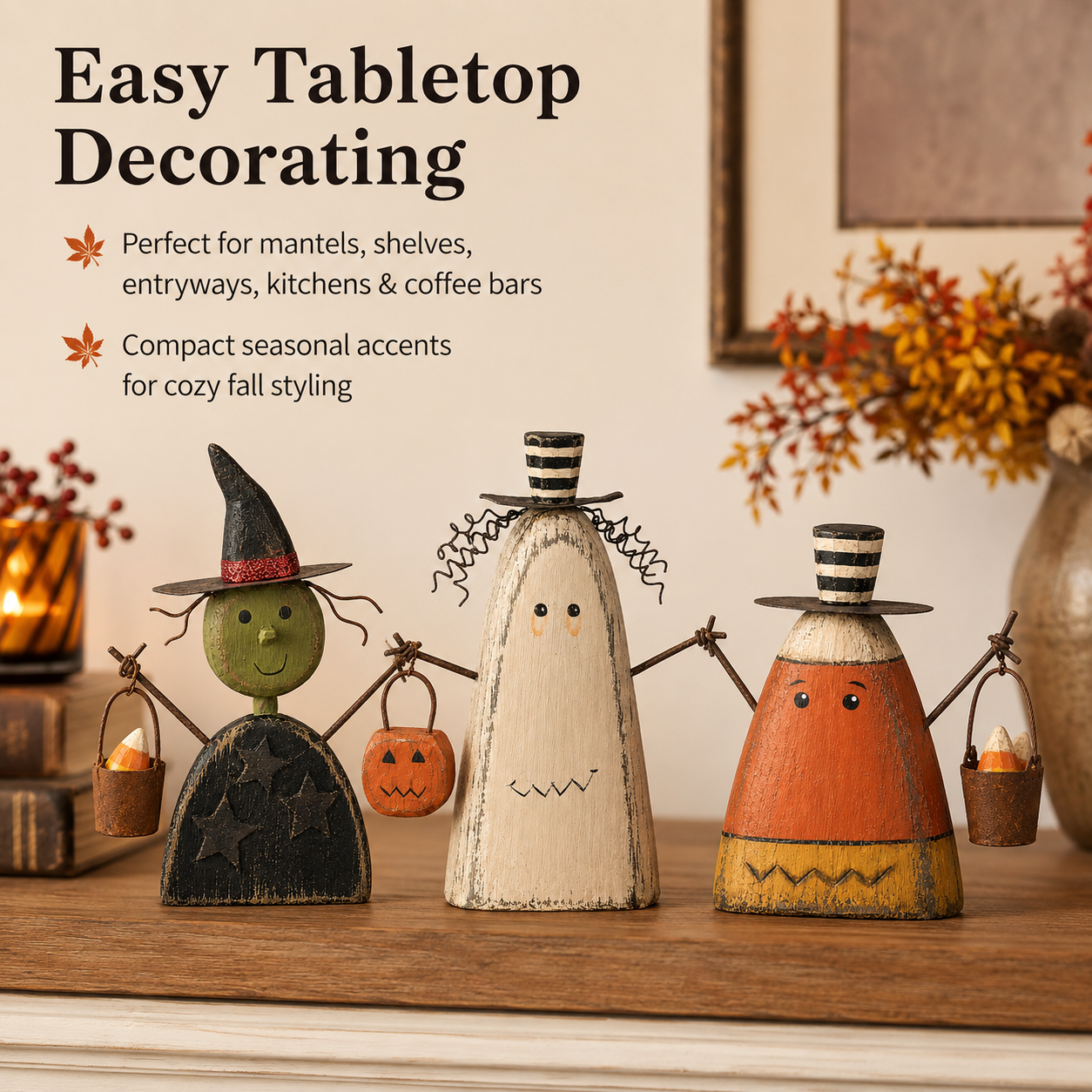 Primitive Halloween tabletop decorating