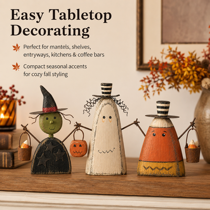 Primitive Halloween Wooden Figurines Set of 3