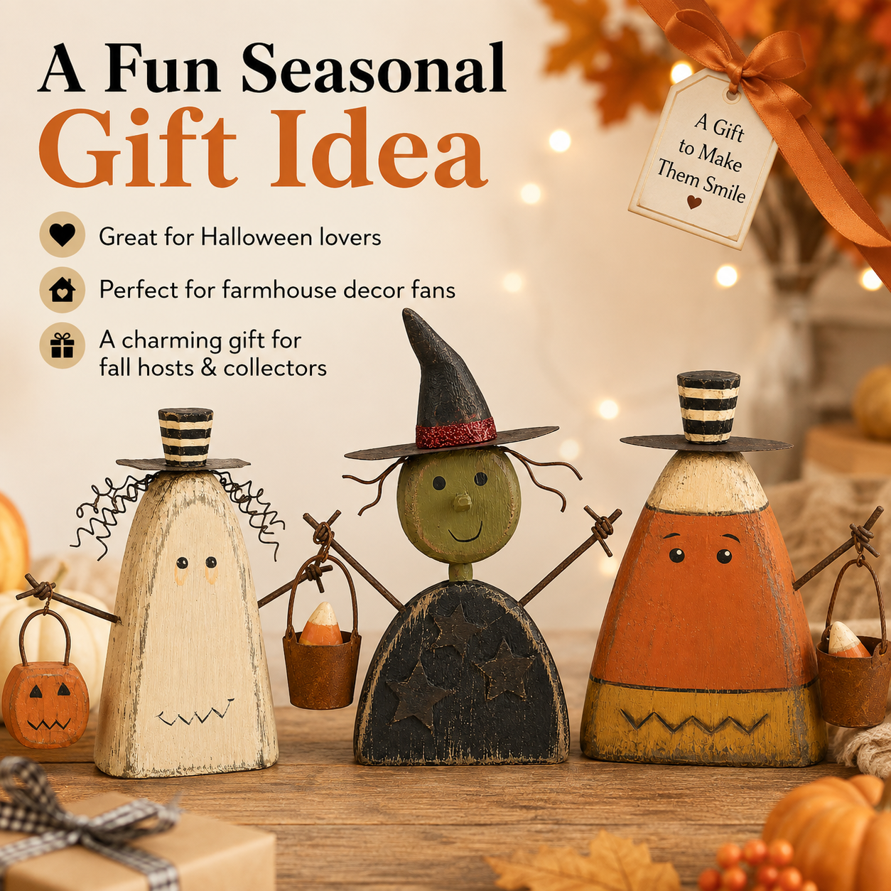 Primitive Halloween wooden figurines fall gift idea