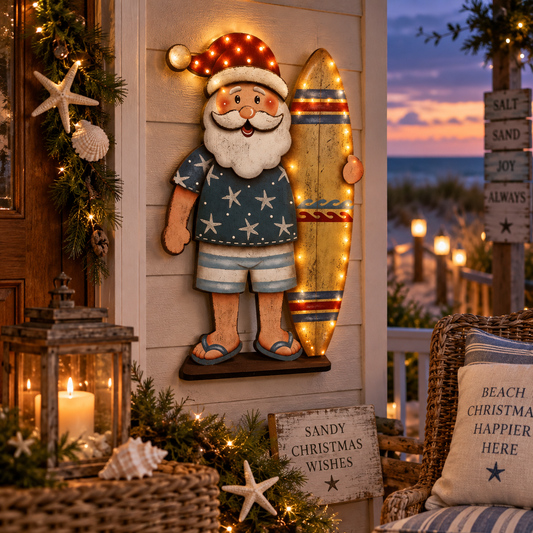 Seaside Santa – Vintage Lighted Coastal Christmas Wall Decor