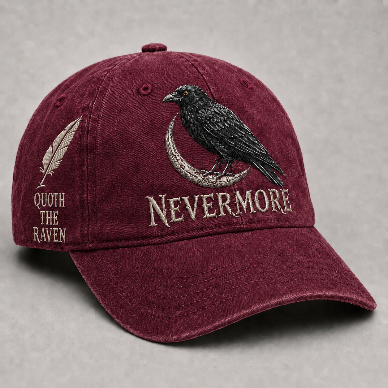 ⬛🐦The Midnight Messenger — Poe-Inspired Embroidered Cap