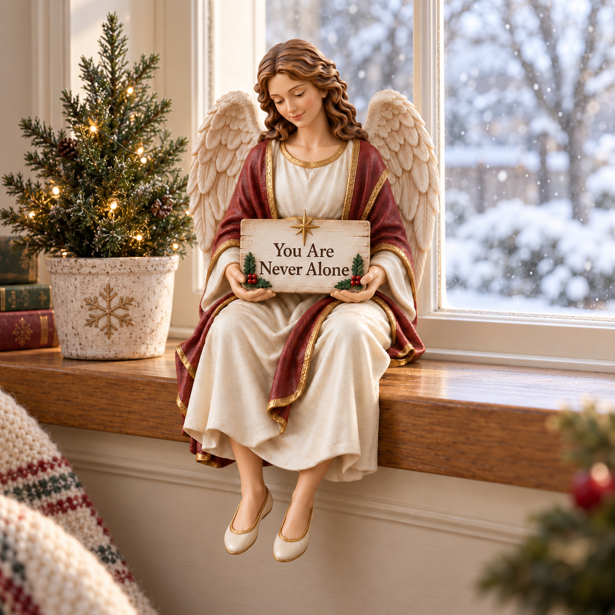 🕊️ You Are Never Alone — Christmas Guardian Angel Shelf Sitter