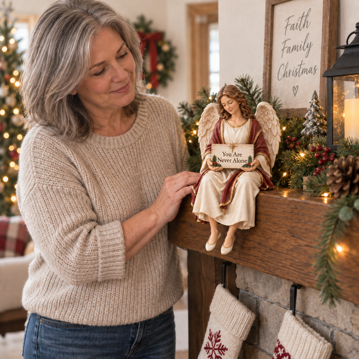 🕊️ You Are Never Alone — Christmas Guardian Angel Shelf Sitter