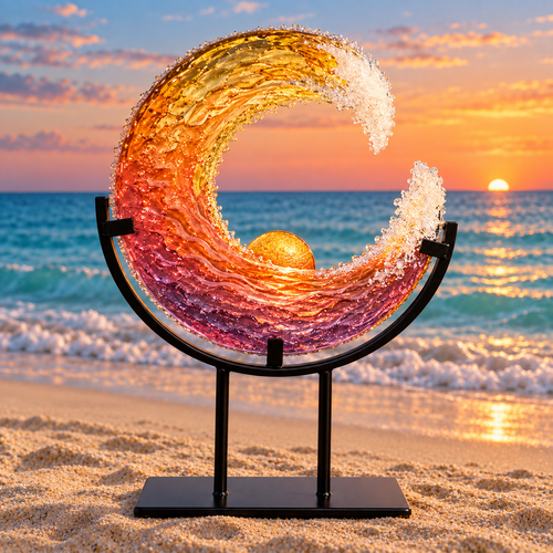 🌅 Sunset Ocean Wave Sculpture | Colorful Coastal Home Decor & Meaningful Gift