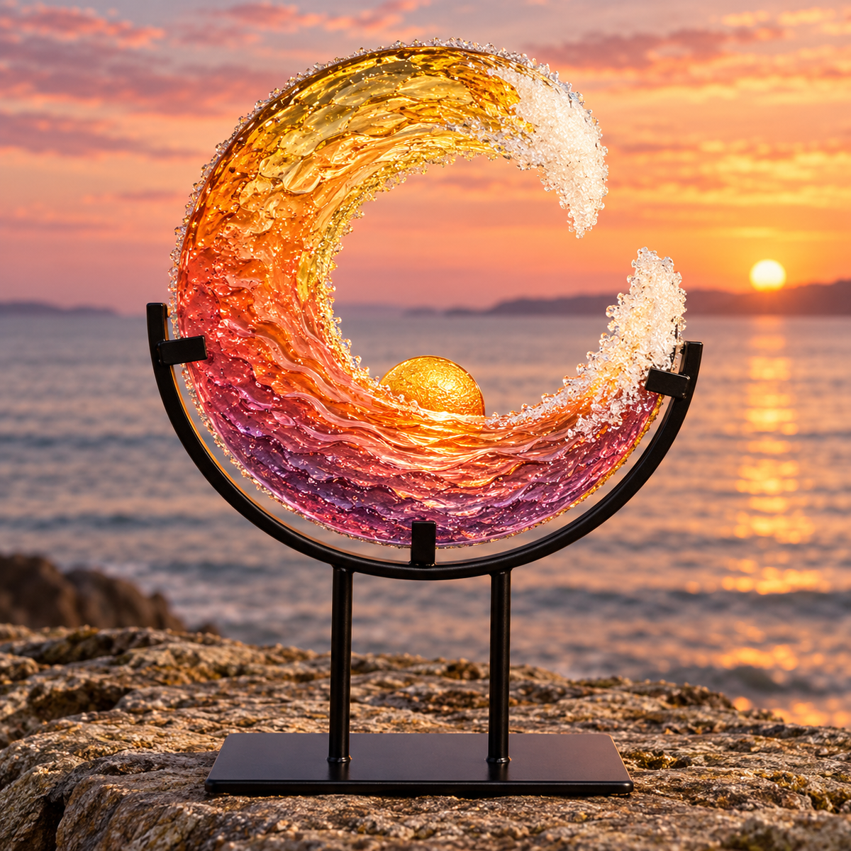 🌅 Sunset Ocean Wave Sculpture | Colorful Coastal Home Decor & Meaningful Gift