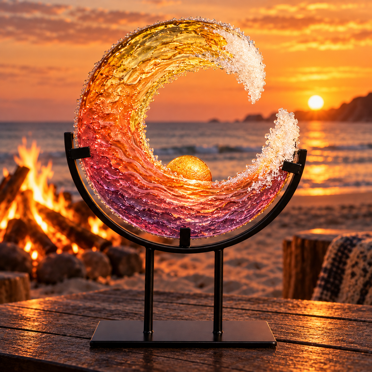 🌅 Sunset Ocean Wave Sculpture | Colorful Coastal Home Decor & Meaningful Gift