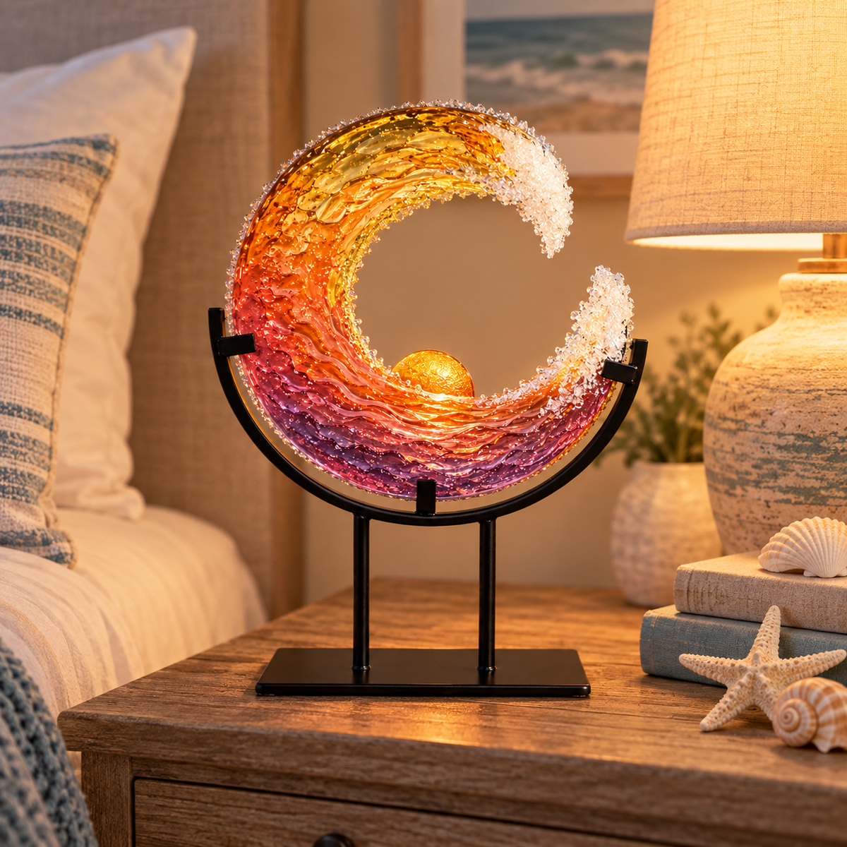 🌅 Sunset Ocean Wave Sculpture | Colorful Coastal Home Decor & Meaningful Gift