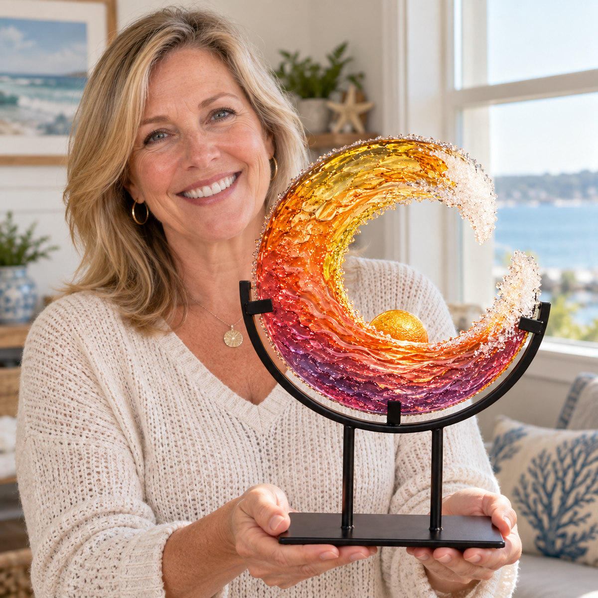 🌅 Sunset Ocean Wave Sculpture | Colorful Coastal Home Decor & Meaningful Gift