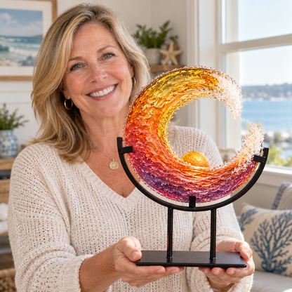 🌅 Sunset Ocean Wave Sculpture | Colorful Coastal Home Decor & Meaningful Gift