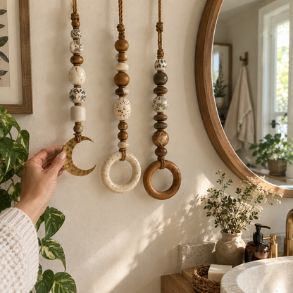 🔥😍Beaded Wooden Towel Holder – Rustic Boho Home Decor