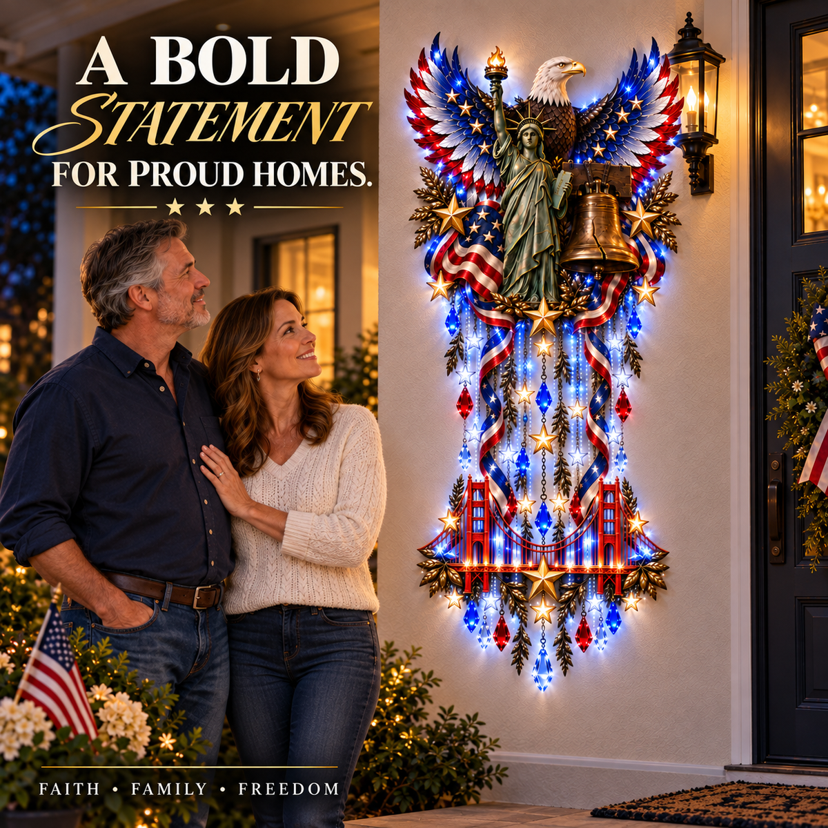 🇺🇸 American Pride LED Cascade Wall Light – Eagle, Liberty & Stars ✨