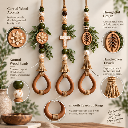 🔥😍Boho Teardrop Wall Hanger – Rustic Wooden Towel & Accessory Organizer