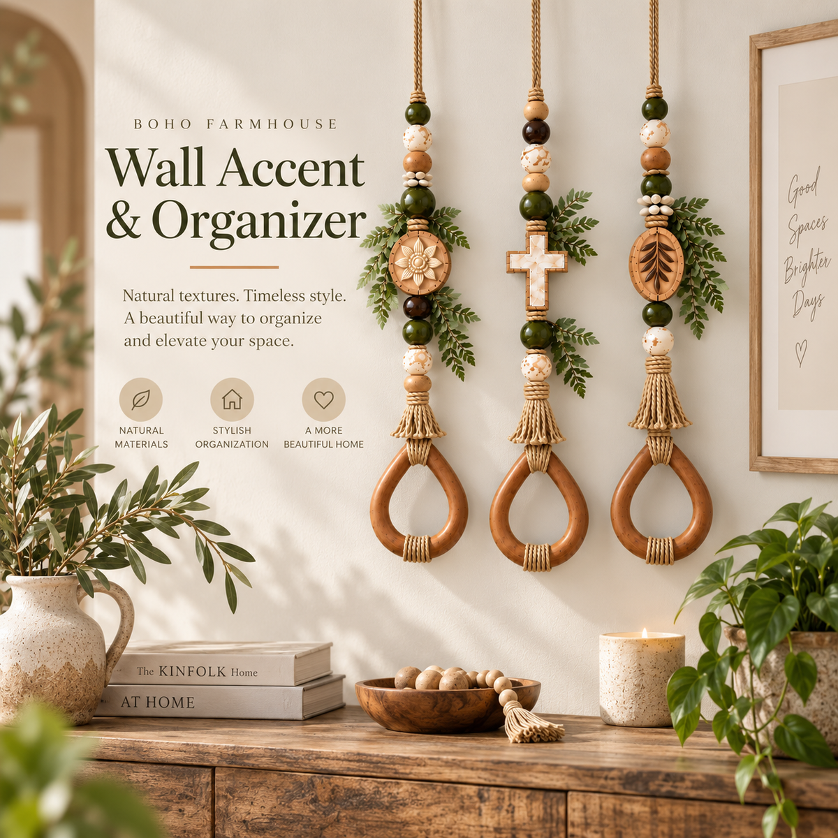 🔥😍Boho Teardrop Wall Hanger – Rustic Wooden Towel & Accessory Organizer