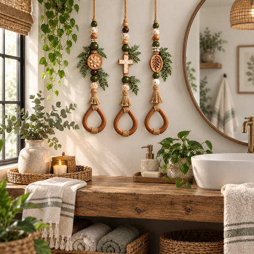 🔥😍Boho Teardrop Wall Hanger – Rustic Wooden Towel & Accessory Organizer