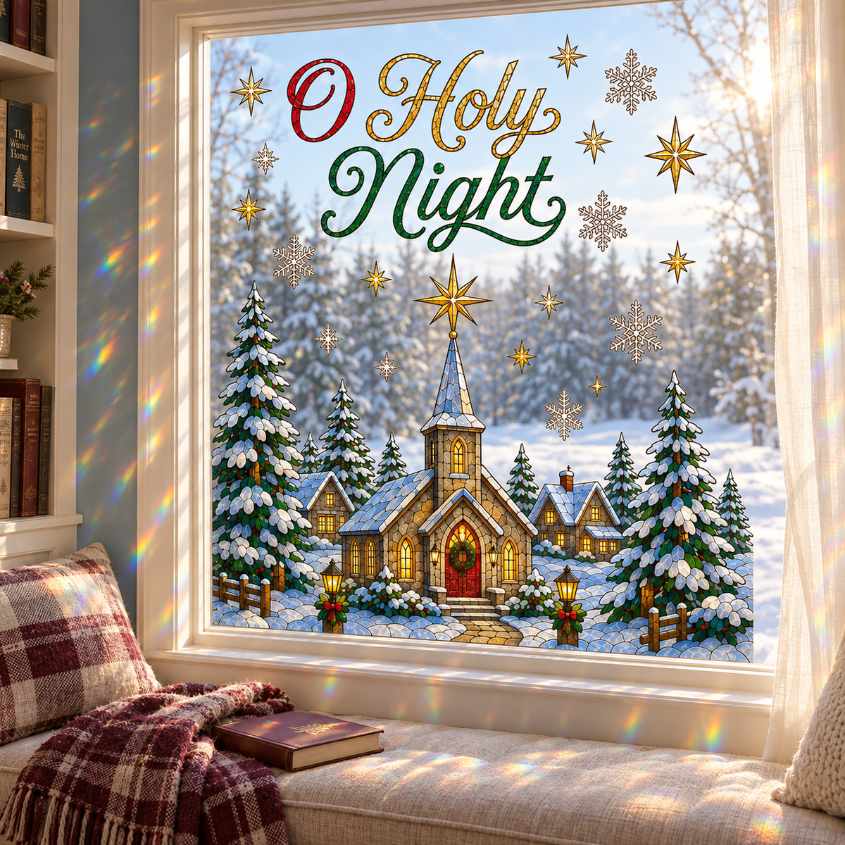 🔥LAST DAY 50% OFF - 🎄 Christmas Suncatcher Window Clings | 28 × 28 in Stained Glass Style✨