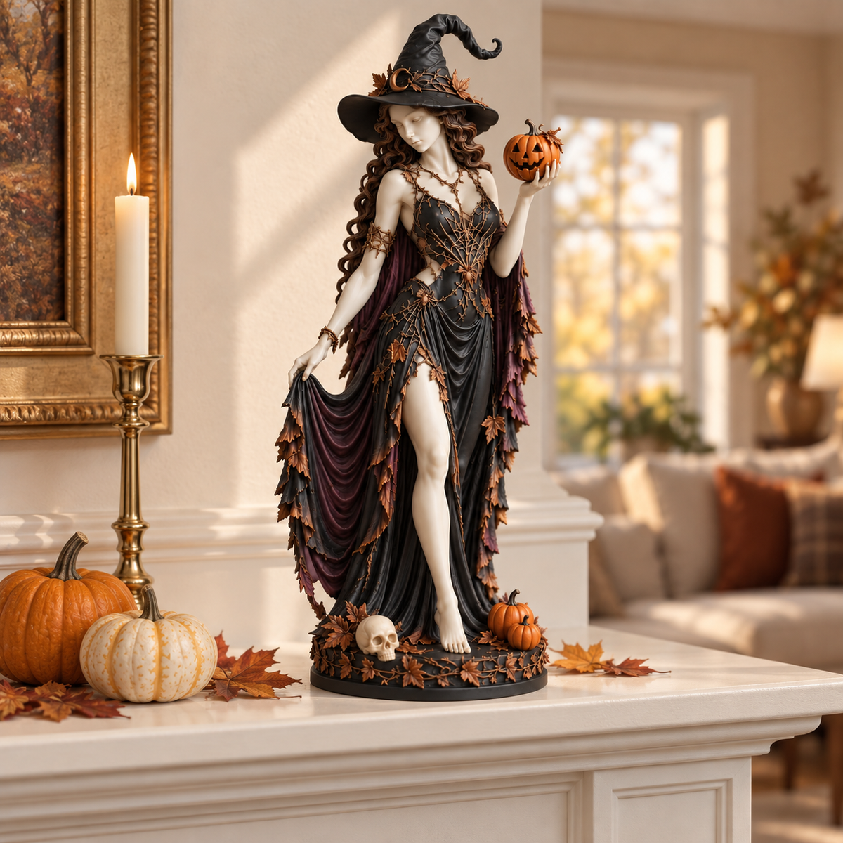 🎃 The Autumn Enchantress | Elegant Halloween Witch Figurine