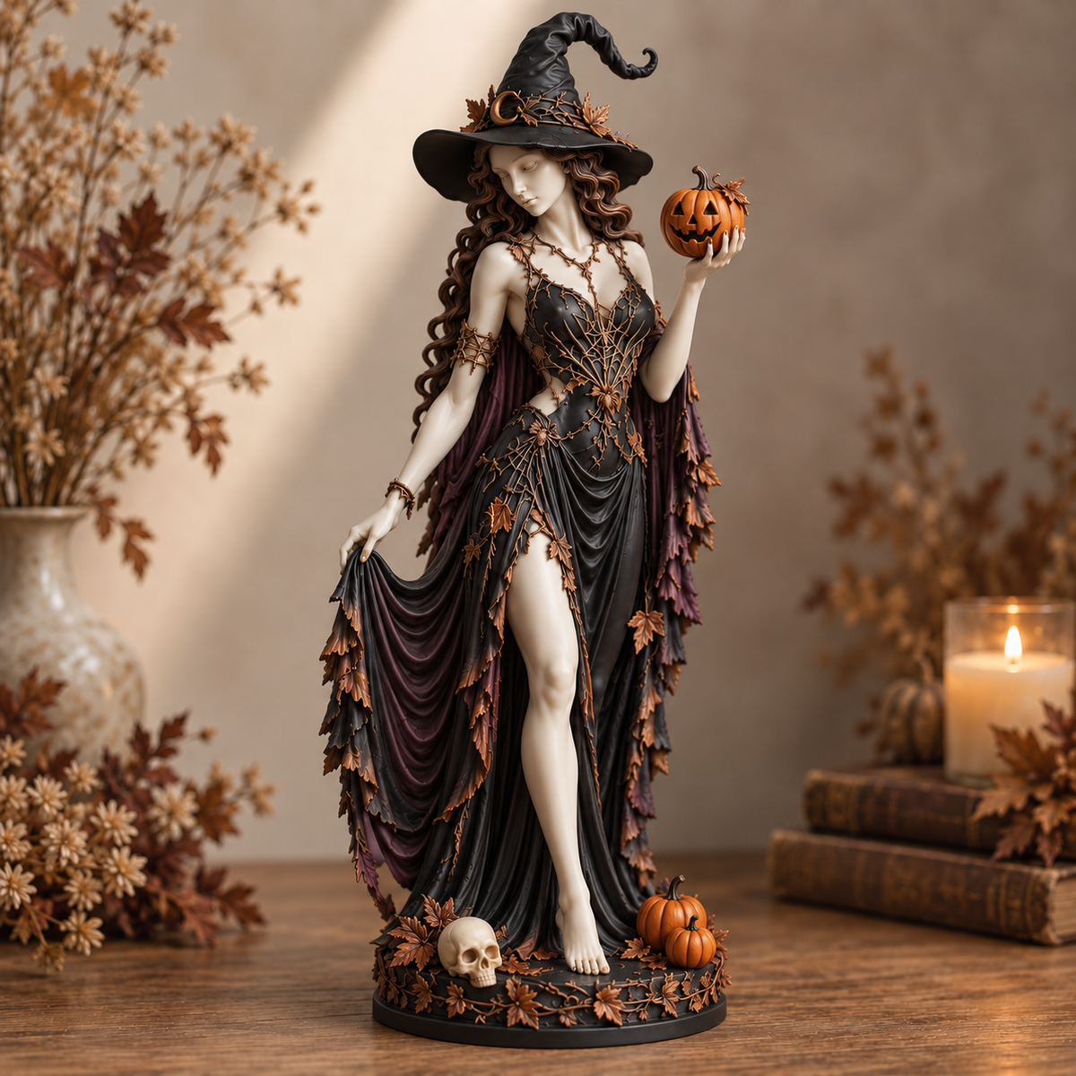 🎃 The Autumn Enchantress | Elegant Halloween Witch Figurine
