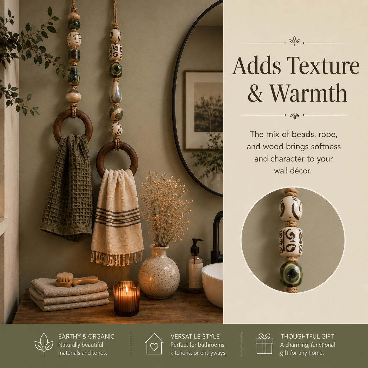 2027 Fellime®Decorative Beaded Towel Hanger with Wooden Ring
