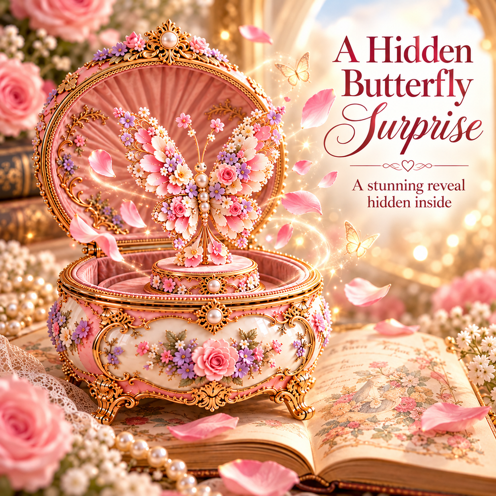 Music box displaying its floral butterfly-inspired reveal