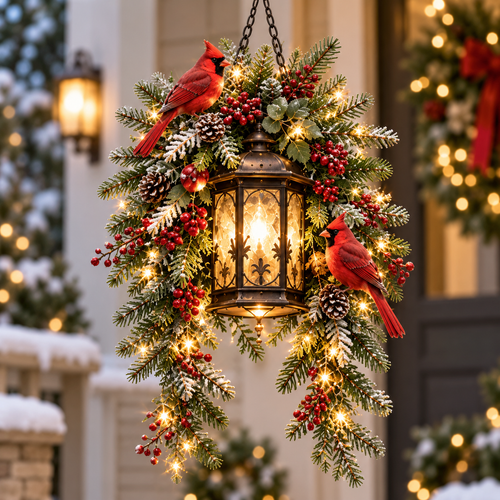 🔥🎄 Christmas Porch Glow™ – Pre-Lit Holiday Lantern & Evergreen Decor | 3 Festive Styles