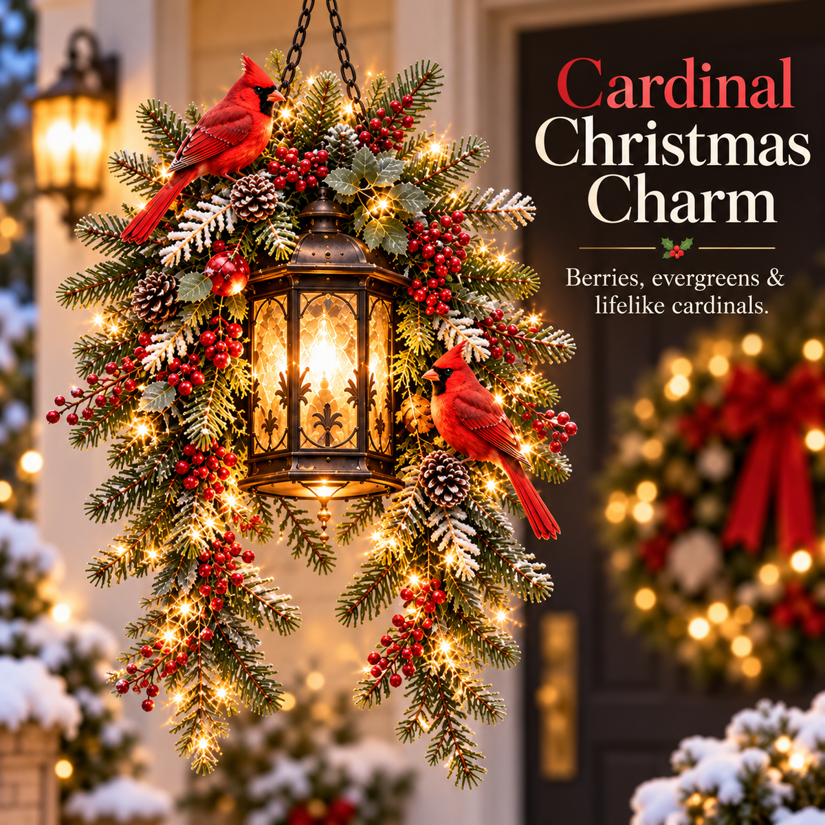 🔥🎄 Christmas Porch Glow™ – Pre-Lit Holiday Lantern & Evergreen Decor | 3 Festive Styles