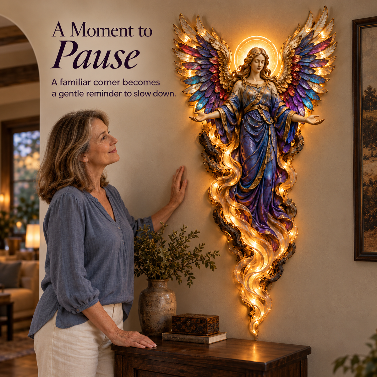 🕊️ Wings of Grace – Illuminated Angel Wall Art ✨