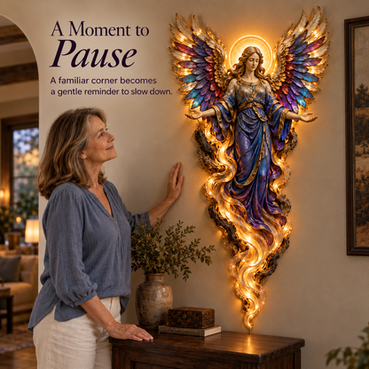 🕊️ Wings of Grace – Illuminated Angel Wall Art ✨