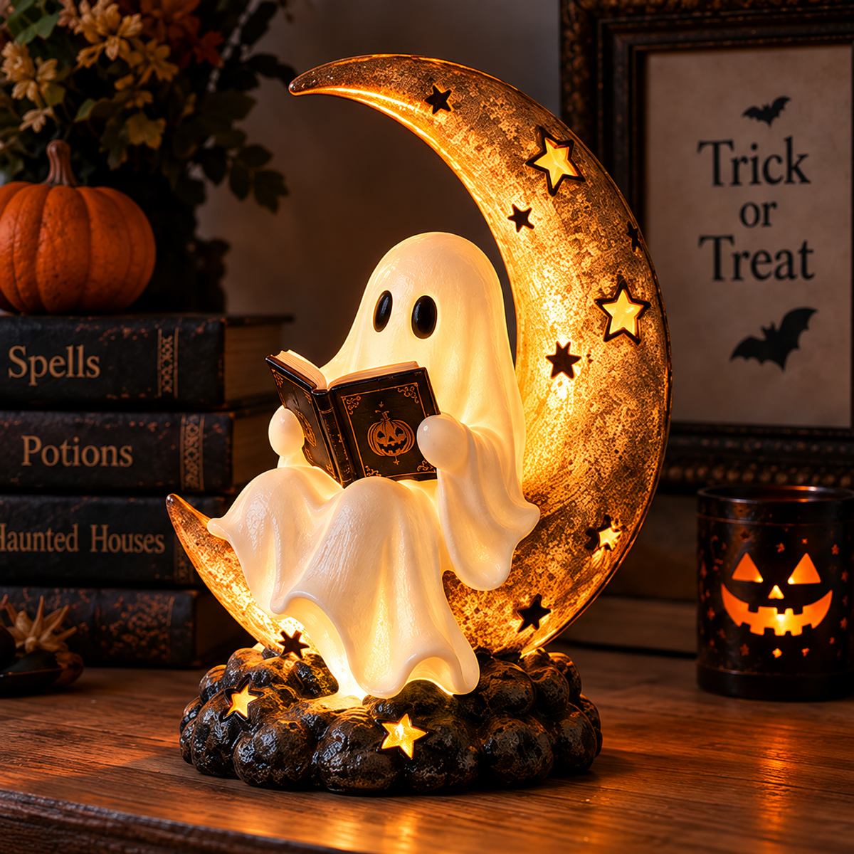 ✨🌙Ghostly Moonlight – Halloween Reading Ghost Lamp👻