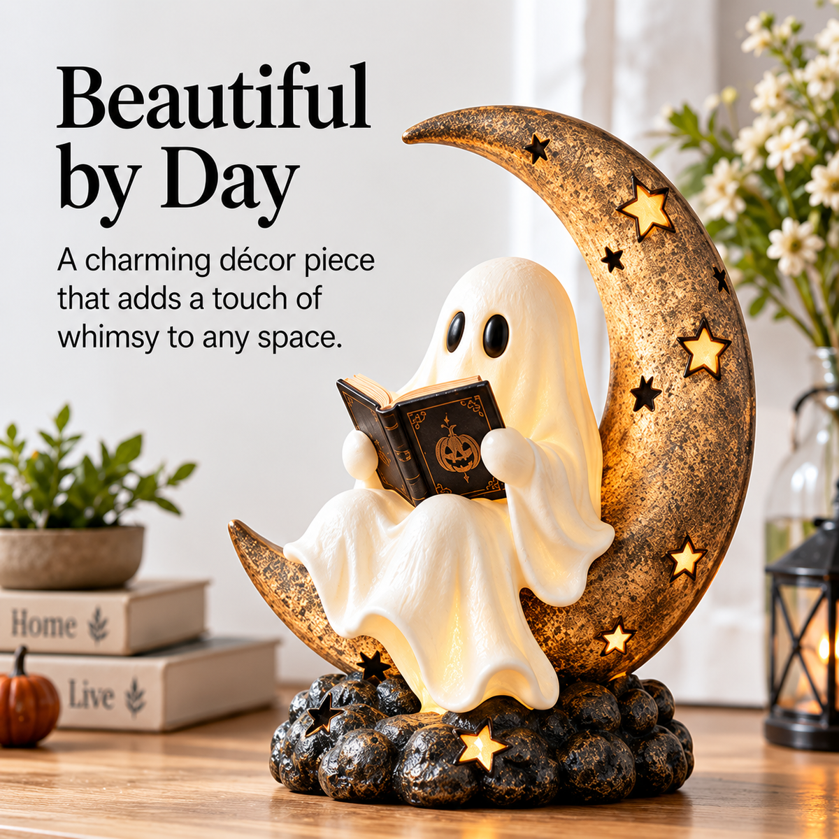 Ghostly Moonlight Halloween decor displayed during daytime