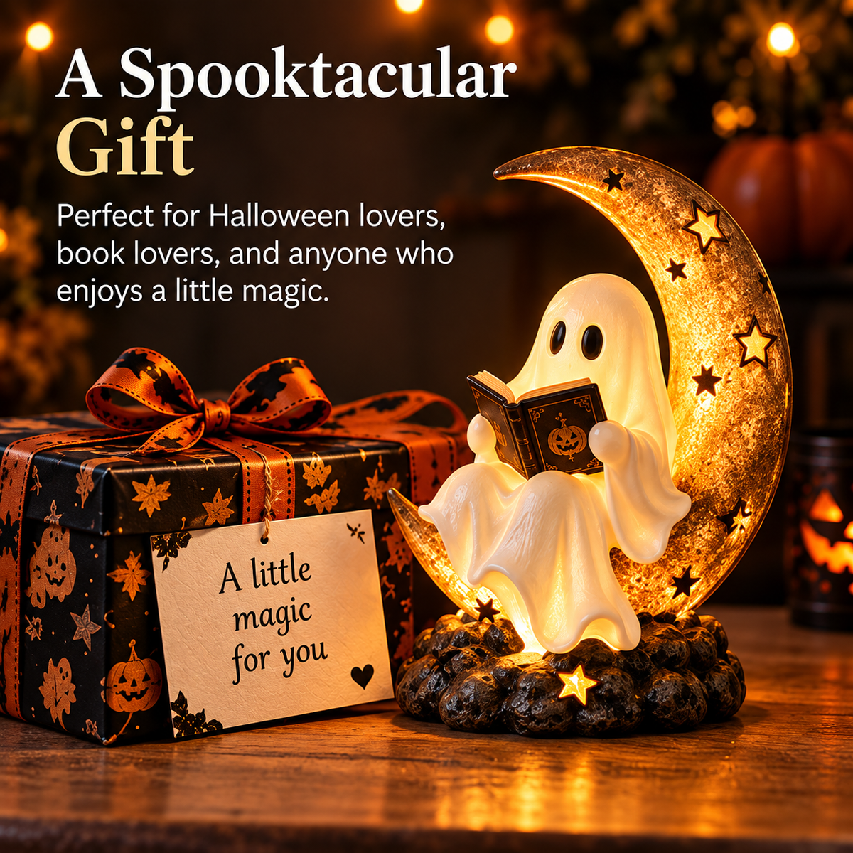 ✨🌙Ghostly Moonlight – Halloween Reading Ghost Lamp👻