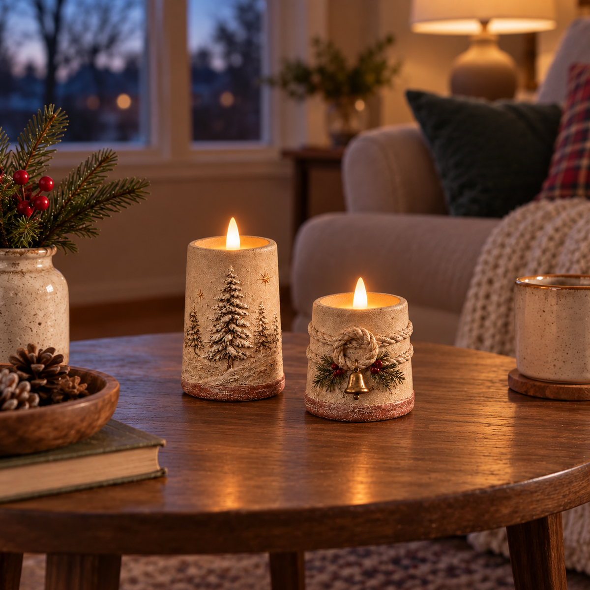 🔥😍Winterglow Christmas Candles – Snowy Pine & Rustic Bell Collection