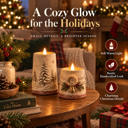 🔥😍Winterglow Christmas Candles – Snowy Pine & Rustic Bell Collection